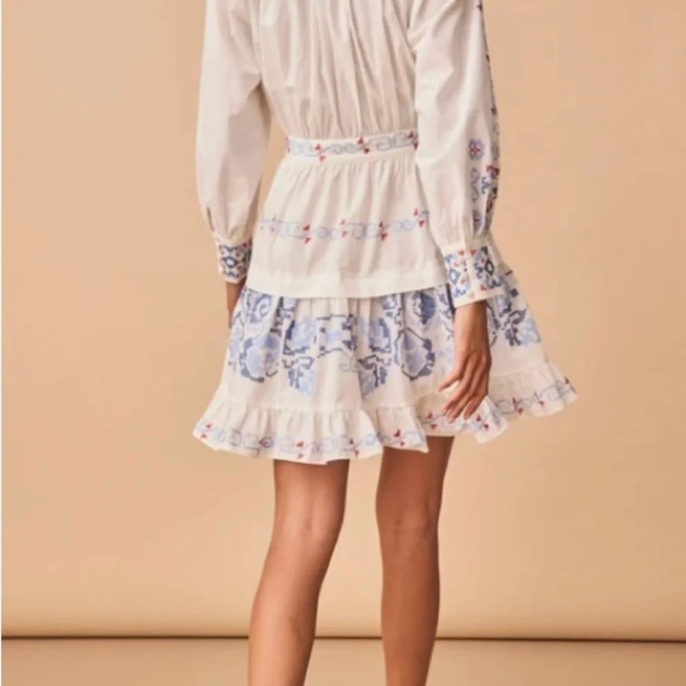 HUNTER BELL Ellie Dress White with Blue Embroidery - Picture 3 of 6